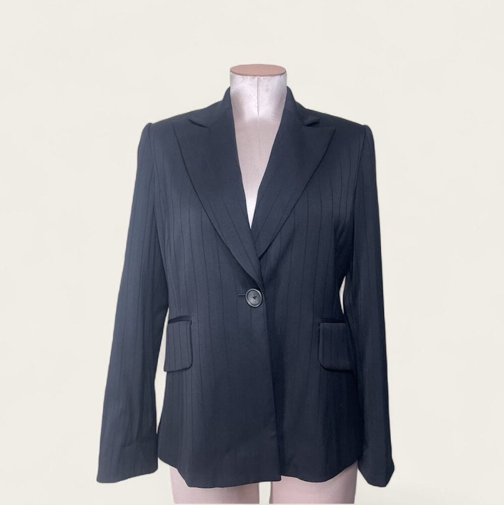 Vintage Banana Republic Lined Single Button Women Blk/Blk Pinstripe Blazer 4 Y2K